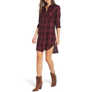 Rails Bianca Plaid Button Down Shirt Dress Burgundy Red Navy White size Large